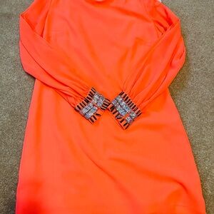 Daytrip Orange Mini Dress with Embellished Cuffs